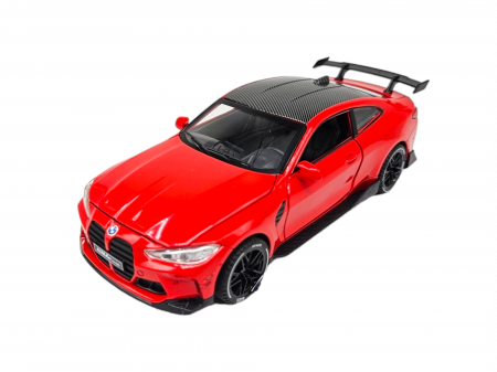 Masina metalica tip BMW M4, Usi mobile, Capota si portbagaj care se deschid, Sunete si lumini, Baterii incluse, Scara 1:32, Rosu, 16cm, Replica [6]