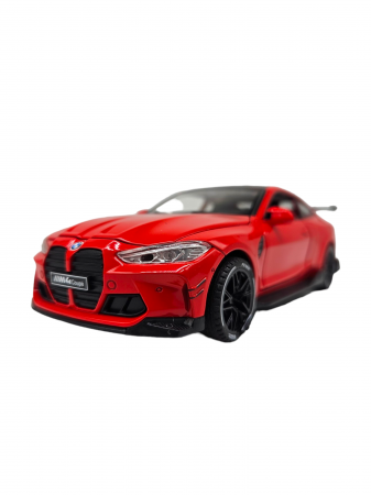 Masina metalica tip BMW M4, Usi mobile, Capota si portbagaj care se deschid, Sunete si lumini, Baterii incluse, Scara 1:32, Rosu, 16cm, Replica [7]