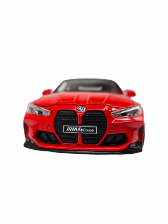 Masina metalica tip BMW M4, Usi mobile, Capota si portbagaj care se deschid, Sunete si lumini, Baterii incluse, Scara 1:32, Rosu, 16cm, Replica [8]