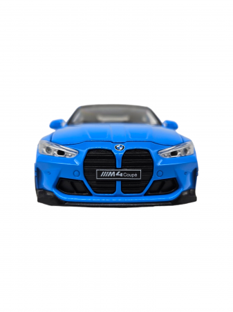 Masina metalica tip BMW M4, Usi mobile, Capota si portbagaj care se deschid, Sunete si lumini, Baterii incluse, Scara 1:32, Albastru, 16cm, Replica [8]