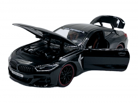 Masina metalica tip BMW M8 cu 3 sunete realistice, Farurile si stopurile lumineaza, Usile, capota si portbagajul se deschid, Baterii incluse, 22cm, Negru, Scara 1:24 [6]