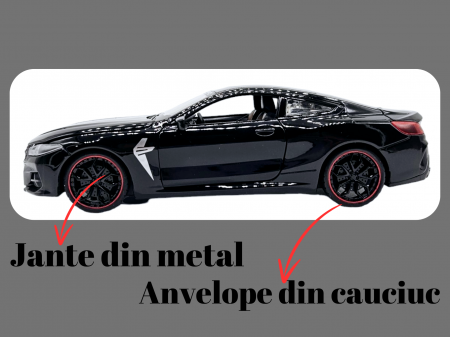 Masina metalica tip BMW M8 cu 3 sunete realistice, Farurile si stopurile lumineaza, Usile, capota si portbagajul se deschid, Baterii incluse, 22cm, Negru, Scara 1:24 [4]