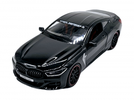 Masina metalica tip BMW M8 cu 3 sunete realistice, Farurile si stopurile lumineaza, Usile, capota si portbagajul se deschid, Baterii incluse, 22cm, Negru, Scara 1:24 [5]