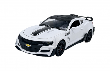 Masina metalica tip Chevrolet Camaro, Sunete realistice, Farurile si stopurile lumineaza, Usile, capota si portbagajul se deschid, Alb, 16cm, Scara 1:32 [2]