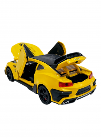Masina metalica tip Chevrolet Camaro, Sunete realistice, Farurile si stopurile lumineaza, Usile, capota si portbagajul se deschid,, Galben, 16cm, Scara 1:32 [7]