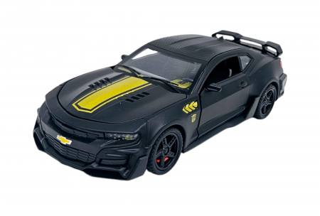 Masina metalica tip Chevrolet Camaro, Sunete realistice, Farurile si stopurile lumineaza, Usile, capota si portbagajul se deschid, Negru, 16cm, Scara 1:32 [1]