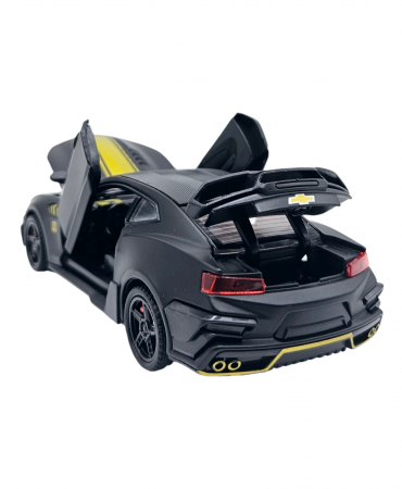 Masina metalica tip Chevrolet Camaro, Sunete realistice, Farurile si stopurile lumineaza, Usile, capota si portbagajul se deschid, Negru, 16cm, Scara 1:32 [7]