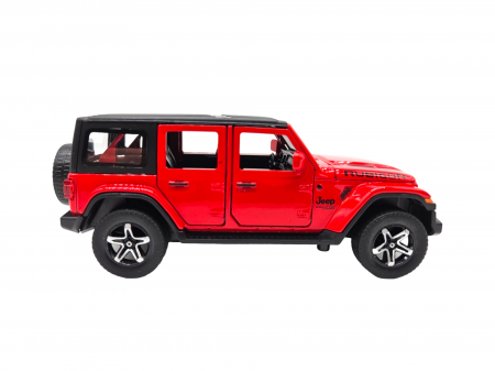 Masina metalica Jeep Rubicon, Sunete realistice, Farurile si stopurile lumineaza, Usile, capota si portbagajul se deschid, Baterii incluse, 15cm, Rosu, Scara 1:32, Replica [8]