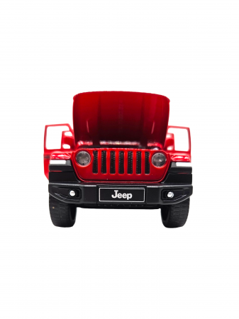 Masina metalica Jeep Rubicon, Sunete realistice, Farurile si stopurile lumineaza, Usile, capota si portbagajul se deschid, Baterii incluse, 15cm, Rosu, Scara 1:32, Replica [6]