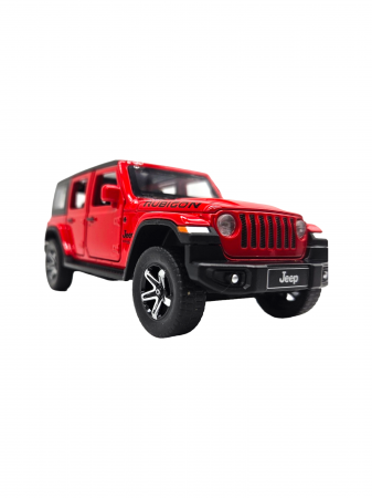 Masina metalica Jeep Rubicon, Sunete realistice, Farurile si stopurile lumineaza, Usile, capota si portbagajul se deschid, Baterii incluse, 15cm, Rosu, Scara 1:32, Replica [9]