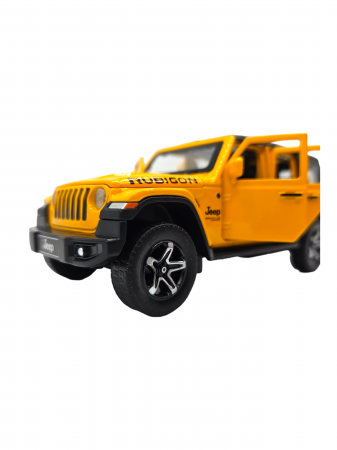 Masina metalica Jeep Rubicon, Sunete realistice, Farurile si stopurile lumineaza, Usile, capota si portbagajul se deschid, Baterii incluse, 15cm, Galben, Scara 1:32, Replica [8]