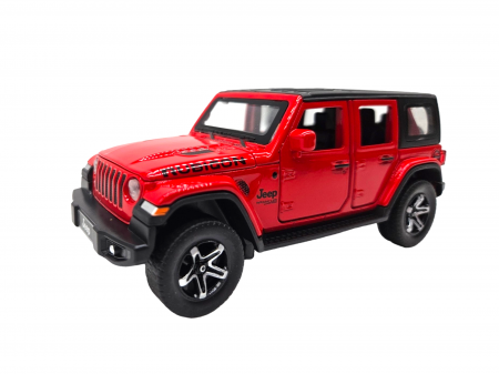 Masina metalica Jeep Rubicon, Sunete realistice, Farurile si stopurile lumineaza, Usile, capota si portbagajul se deschid, Baterii incluse, 15cm, Rosu, Scara 1:32, Replica [7]