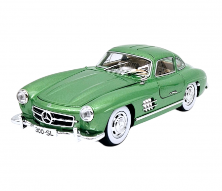 Masina metalica tip Mercedes-Benz 300 SL cu efecte de fum, Sunete si lumini, Capota portbagajul si cele 2 usi se deschid, Baterii incluse, 21 cm, Verde, Sacara1:24 [9]