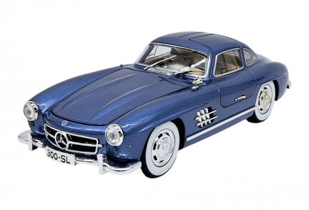 Masina metalica tip Mercedes-Benz 300 SL cu efecte de fum, Sunete si lumini, Capota portbagajul si cele 2 usi se deschid, Baterii incluse, 21 cm, Albastru, scara 1:24 [5]