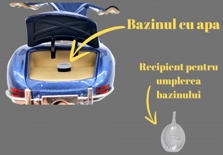 Masina metalica tip Mercedes-Benz 300 SL cu efecte de fum, Sunete si lumini, Capota portbagajul si cele 2 usi se deschid, Baterii incluse, 21 cm, Albastru, scara 1:24 [9]