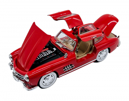 Masina metalica tip Mercedes-Benz 300 SL cu efecte de fum, Sunete si lumini, Capota portbagajul si cele 2 usi se deschid, Baterii incluse, 21 cm, Rosu,Scara 1:24 [11]