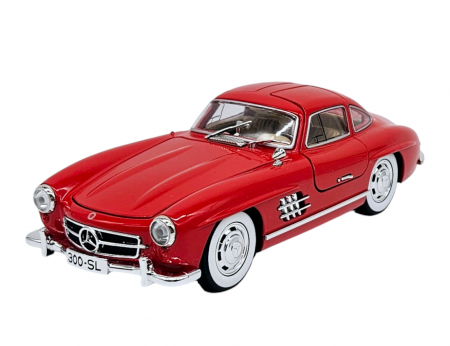 Masina metalica tip Mercedes-Benz 300 SL cu efecte de fum, Sunete si lumini, Capota portbagajul si cele 2 usi se deschid, Baterii incluse, 21 cm, Rosu,Scara 1:24 [7]