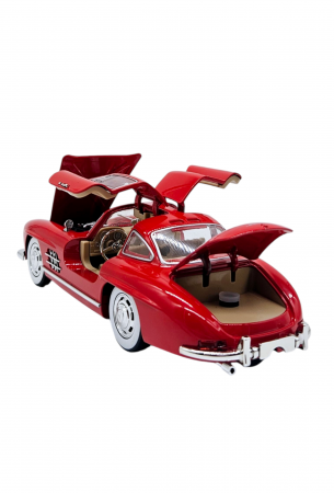 Masina metalica tip Mercedes-Benz 300 SL cu efecte de fum, Sunete si lumini, Capota portbagajul si cele 2 usi se deschid, Baterii incluse, 21 cm, Rosu,Scara 1:24 [10]