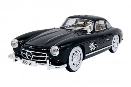 Masina metalica tip Mercedes-Benz 300 SL cu efecte de fum, Sunete si lumini, Capota portbagajul si cele 2 usi se deschid, Baterii incluse, 21 cm, Negru, scara 1:24 [6]