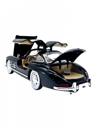 Masina metalica tip Mercedes-Benz 300 SL cu efecte de fum, Sunete si lumini, Capota portbagajul si cele 2 usi se deschid, Baterii incluse, 21 cm, Negru, scara 1:24 [9]