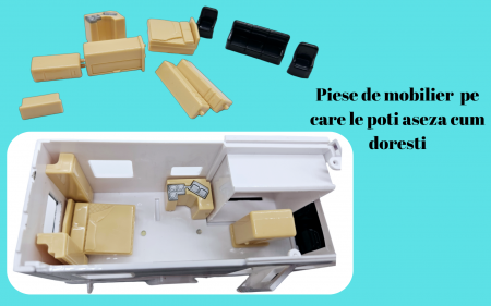 Autorulota din metal si plastic cu accesorii, usi care se deschid, sunete si lumini, marchiza, functie pull-back, 20cm, Alb [13]