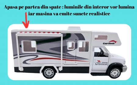 Autorulota din metal si plastic cu accesorii, usi care se deschid, sunete si lumini, marchiza, functie pull-back, 20cm, Alb [1]