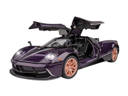 Masini metalice 21-25cm - Masina metalica tip Pagany Huayra Hypercar, Sunete realistice, Farurile si stopurile lumineaza, Usile si capota se deschid, Claxonul functioneaza, Baterii incluse, 21cm, Scara 1:24