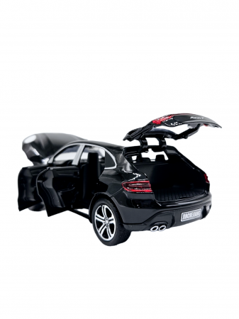 Masina metalica tip Porsche Macan, Sunete realistice, Farurile si stopurile lumineaza, Cele 4 usi, capota si portbagajul se deschid, Detalii realistice, Macheta metalica, 15cm, Negru, Scara 1:32 [8]