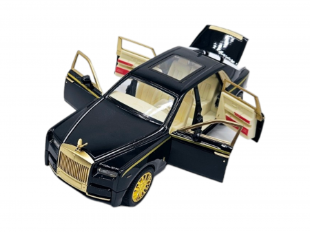 Masina metalica tip Rolls Royce Limuzina editie Gold, 3 sunete realistice, Farurile si stopurile lumineaza, Usi mobile, Baterii incluse, 21cm, Negru, Scara 1:24 [5]