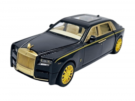 Masina metalica tip Rolls Royce Limuzina editie Gold, 3 sunete realistice, Farurile si stopurile lumineaza, Usi mobile, Baterii incluse, 21cm, Negru, Scara 1:24 [7]