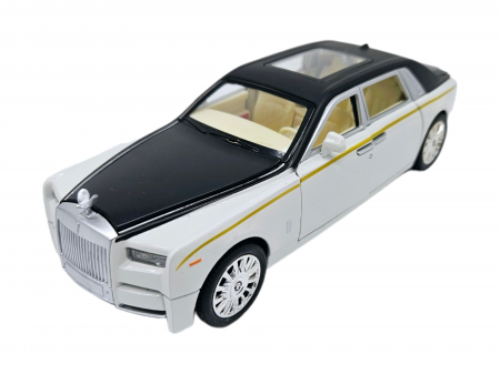 Masina metalica tip Rolls Royce Limuzina editie Gold, 3 sunete realistice, Farurile si stopurile lumineaza, Usi mobile, Baterii incluse, 21cm, Alb, Scara 1:24 [6]