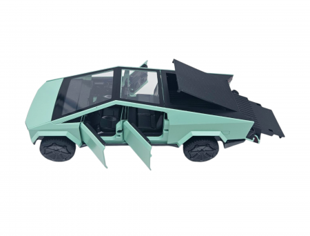 Masina Metalica tip Tesla Cybertruck, Sunete Realistice, Farurile si Stopurile lumineaza, Usile, capota si portbagajul se deschid, Baterii incluse, 18cm, Verde [5]