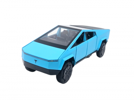 Masina metalica tip Tesla Cybertruck, 3 sunete realistice, Farurile si stopurile lumineaza, Usile, capota si portbagajul se deschid, baterii incluse, 16cm, Albastru [5]