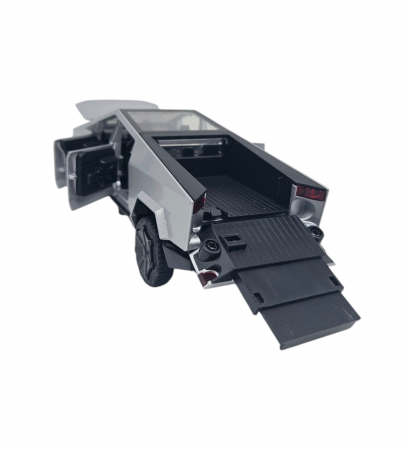 Masina metalica tip Tesla Cybertruck, 3 sunete realistice, Farurile si stopurile lumineaza, Usile, capota si portbagajul se deschid, baterii incluse, 18cm, Gri deschis [6]