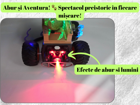 Masina Monster Truck Dinozaur, cu Telecomanda, Efecte Fum, Sunete si lumini, Miscari Sincronizate, Baterii Incluse, 26cm, Verde, ERGINO® [3]