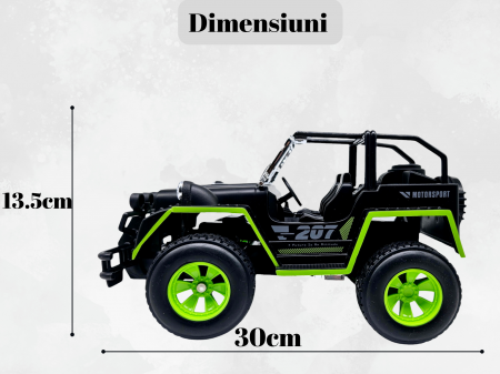 Masina OFF-Road cu telecomanda RC, Lumini faruri, 30 cm, Plastic rezistent, Baterii incluse, Negru/verde, ERGINO® [4]
