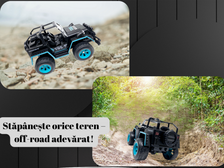 Masina OFF-Road cu telecomanda RC, Lumini faruri, 30 cm, Plastic rezistent, Baterii incluse, Negru/albastru, ERGINO® [3]