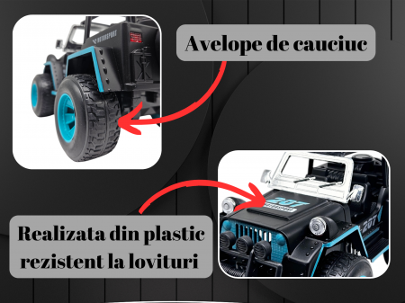 Masina OFF-Road cu telecomanda RC, Lumini faruri, 30 cm, Plastic rezistent, Baterii incluse, Negru/albastru, ERGINO® [1]