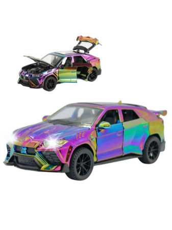 Masini metal 15-16cm - Masinuta Metal tip Lamborghini Urus Metalizat, Usile, capota si portbagajul se deschid, Sunete, Lumini, Pull-Back, Cameleon, 16cm