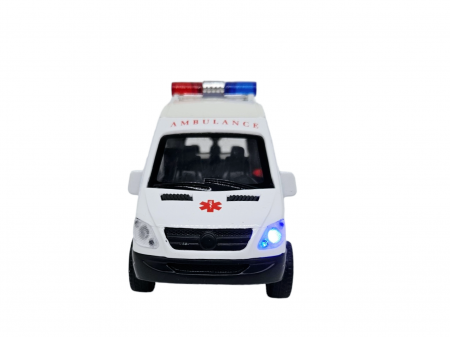 Masinuta metalica duba tip Mercedes Ambulanta, Se deschid usile, Sunete si lumini, Baterii incluse, 12cm [2]