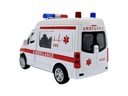 Masinuta metalica duba tip Mercedes Ambulanta, Se deschid usile, Sunete si lumini, Baterii incluse, 12cm [7]