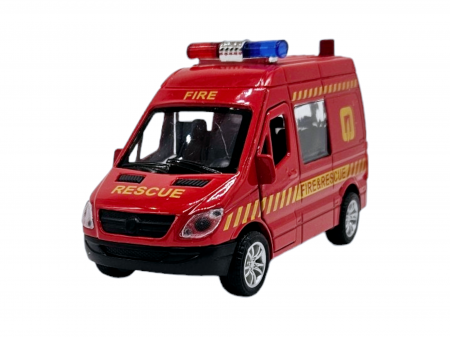 Masinuta metalica duba tip Mercedes Pompieri, Se deschid usile, Sunete si lumini, Baterii incluse, 12cm [3]