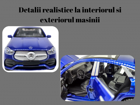 Masinuta metalica Mercedes GLE Coupe, Sunete realistice, Farurile si stopurile lumineaza, Usile, capota si portbagajul se deschid, Baterii incluse, 16cm, Albastru, Scara 1:32, Replica [2]
