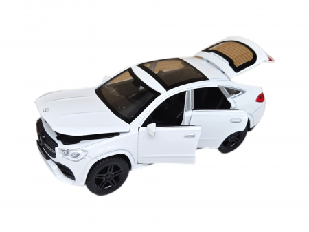 Masini metal 15-16cm - Masinuta metalica Mercedes GLE Coupe, Sunete realistice, Farurile si stopurile lumineaza, Usile, capota si portbagajul se deschid, Baterii incluse, 16cm, Alb, Scara 1:32, Replica
