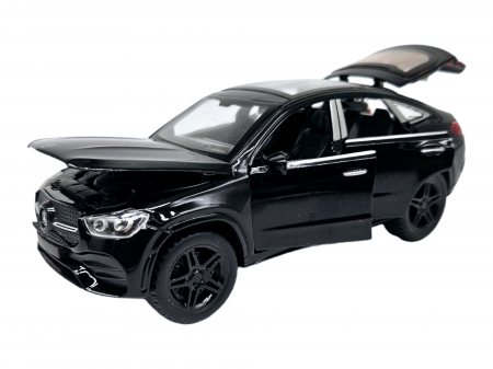 Masini metal 15-16cm - Masinuta metalica Mercedes GLE Coupe, Sunete realistice, Farurile si stopurile lumineaza, Usile, capota si portbagajul se deschid, Baterii incluse, 16cm, Negru Scara 1:32, Replica
