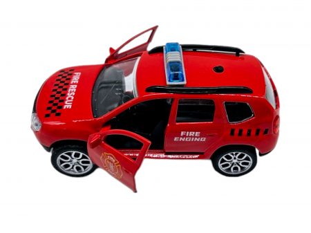 Masinuta metalica Pompieri Dacia Duster,Se deschid usile, Sunete si lumini, 11cm, Replica [4]