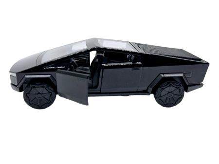 Masinuta metalica Tesla Cybertruck, Sunete realistice, Usile se deschid, Farurile lumineaza, Baterii incluse, Negru, 13cm, Replica [3]