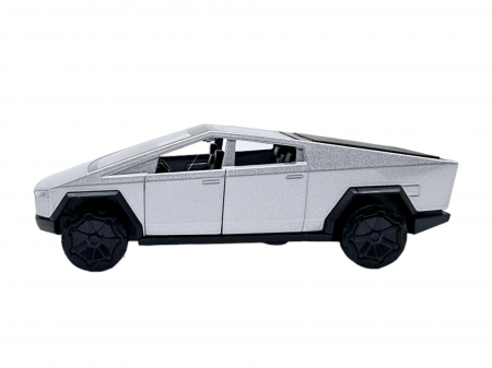 Masinuta metalica Tesla Cybertruck, Sunete realistice, Usile se deschid, Farurile lumineaza, Baterii incluse, Gri, 13cm, Replica [3]