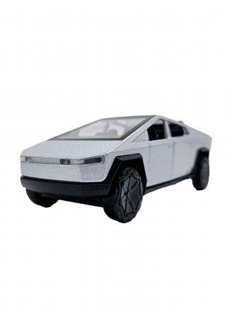 Masinuta metalica Tesla Cybertruck, Sunete realistice, Usile se deschid, Farurile lumineaza, Baterii incluse, Gri, 13cm, Replica [2]