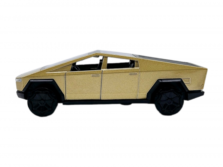 Masinuta metalica Tesla Cybertruck, Sunete realistice, Usile se deschid, Farurile lumineaza, Baterii incluse, Auriu, 13cm, Replica [4]